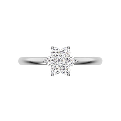 0.14 ct Round Cut Simulated Clear Diamond dainty Minimalist cluster floral halo star light simple 14K / 18K Solid White Gold everyday ring