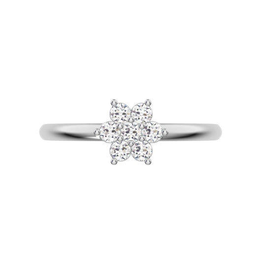 0.14 ct Round Cut Moissanite dainty Minimalist cluster floral halo star light simple 14K / 18K Solid White Gold everyday ring