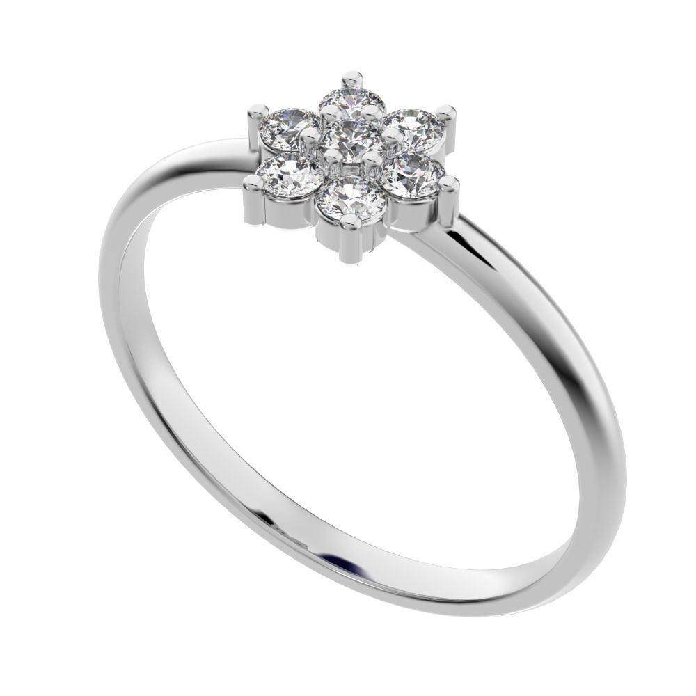 0.14 ct Round Cut Simulated Clear Diamond dainty Minimalist cluster floral halo star light simple 14K / 18K Solid White Gold everyday ring