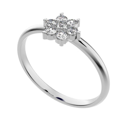 0.14 ct Round Cut Simulated Clear Diamond dainty Minimalist cluster floral halo star light simple 14K / 18K Solid White Gold everyday ring