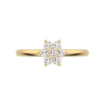 0.14 ct Round Cut Moissanite dainty Minimalist cluster floral halo star light simple 14K / 18K Solid Yellow Gold everyday ring