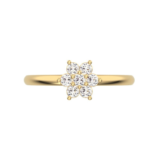 0.14 ct Round Cut Moissanite dainty Minimalist cluster floral halo star light simple 14K / 18K Solid Yellow Gold everyday ring
