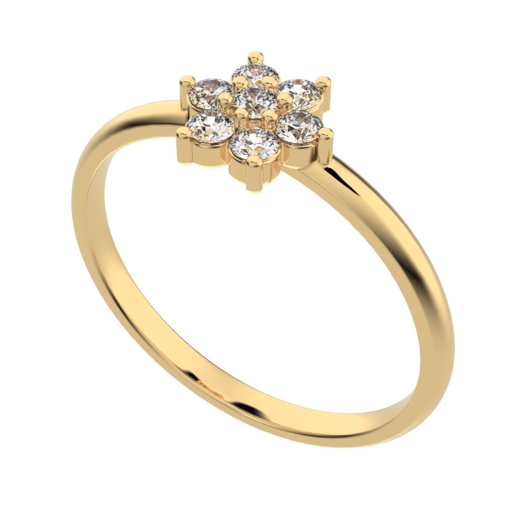 0.14 ct Round Cut Simulated Clear Diamond dainty Minimalist cluster floral halo star light simple 14K / 18K Solid Yellow Gold everyday ring