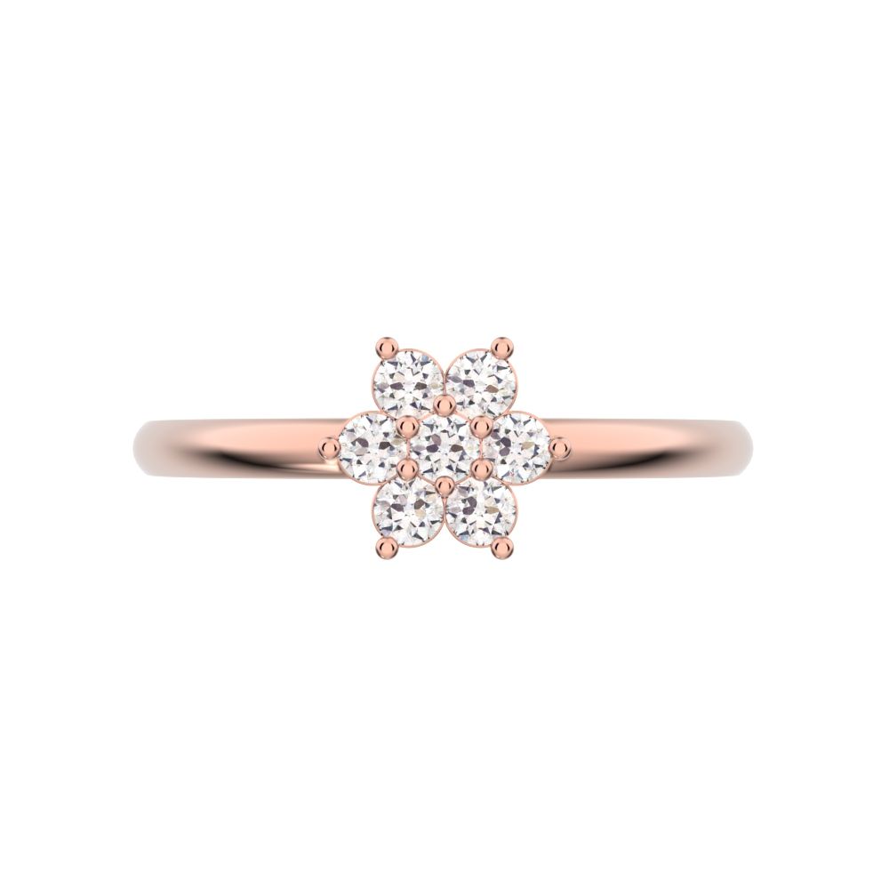 0.14 ct Round Cut Simulated Clear Diamond dainty Minimalist cluster floral halo star light simple 14K / 18K Solid Rose Gold everyday ring