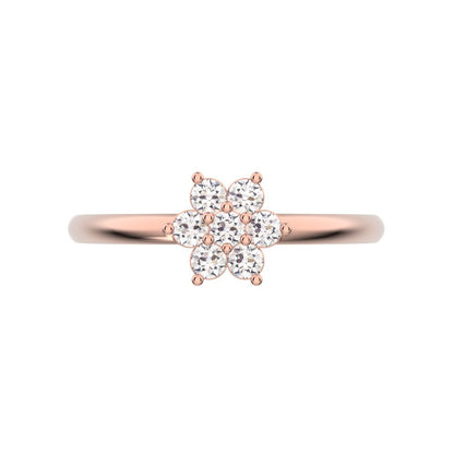 0.14 ct Round Cut Simulated Clear Diamond dainty Minimalist cluster floral halo star light simple 14K / 18K Solid Rose Gold everyday ring