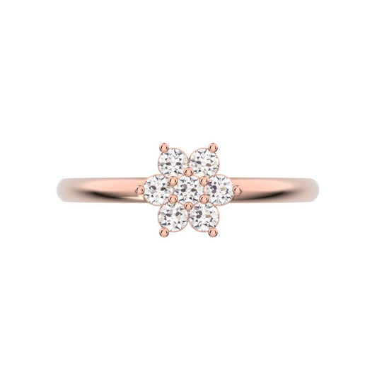 0.14 ct Round Cut Simulated Clear Diamond dainty Minimalist cluster floral halo star light simple 14K / 18K Solid Rose Gold everyday ring