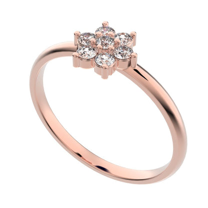 0.14 ct Round Cut Simulated Clear Diamond dainty Minimalist cluster floral halo star light simple 14K / 18K Solid Rose Gold everyday ring