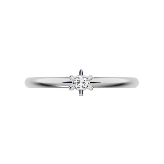 0.03 ct Round Cut Simulated Clear Diamond dainty Minimalist floral turtle star simple solitaire 14K / 18K Solid White Gold everyday ring