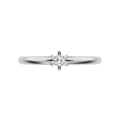 0.03 ct Round Cut Moissanite dainty Minimalist floral turtle star light simple solitaire 14K / 18K Solid White Gold everyday ring