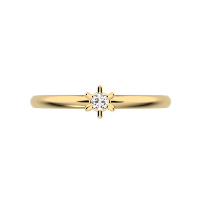 0.03 ct Round Cut Simulated Clear Diamond dainty Minimalist floral turtle star simple solitaire 14K / 18K Solid Yellow Gold everyday ring
