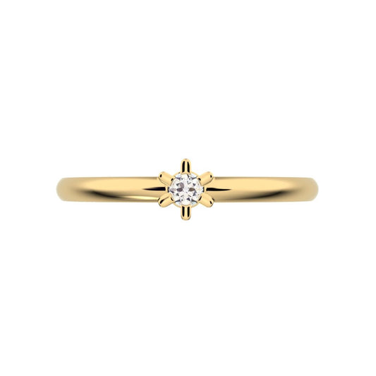 0.03 ct Round Cut Simulated Clear Diamond dainty Minimalist floral turtle star simple solitaire 14K / 18K Solid Yellow Gold everyday ring