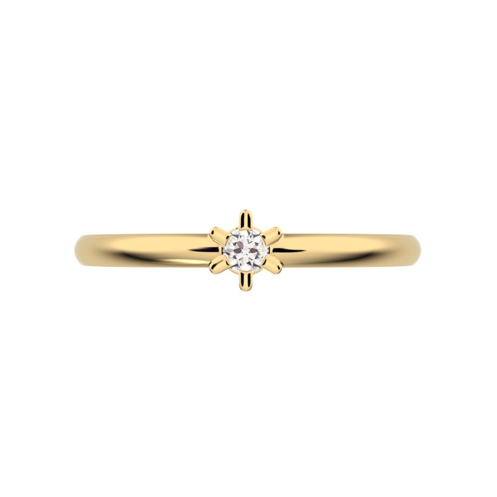 0.03 ct Round Cut Moissanite dainty Minimalist floral turtle star light simple solitaire 14K / 18K Solid Yellow Gold everyday ring