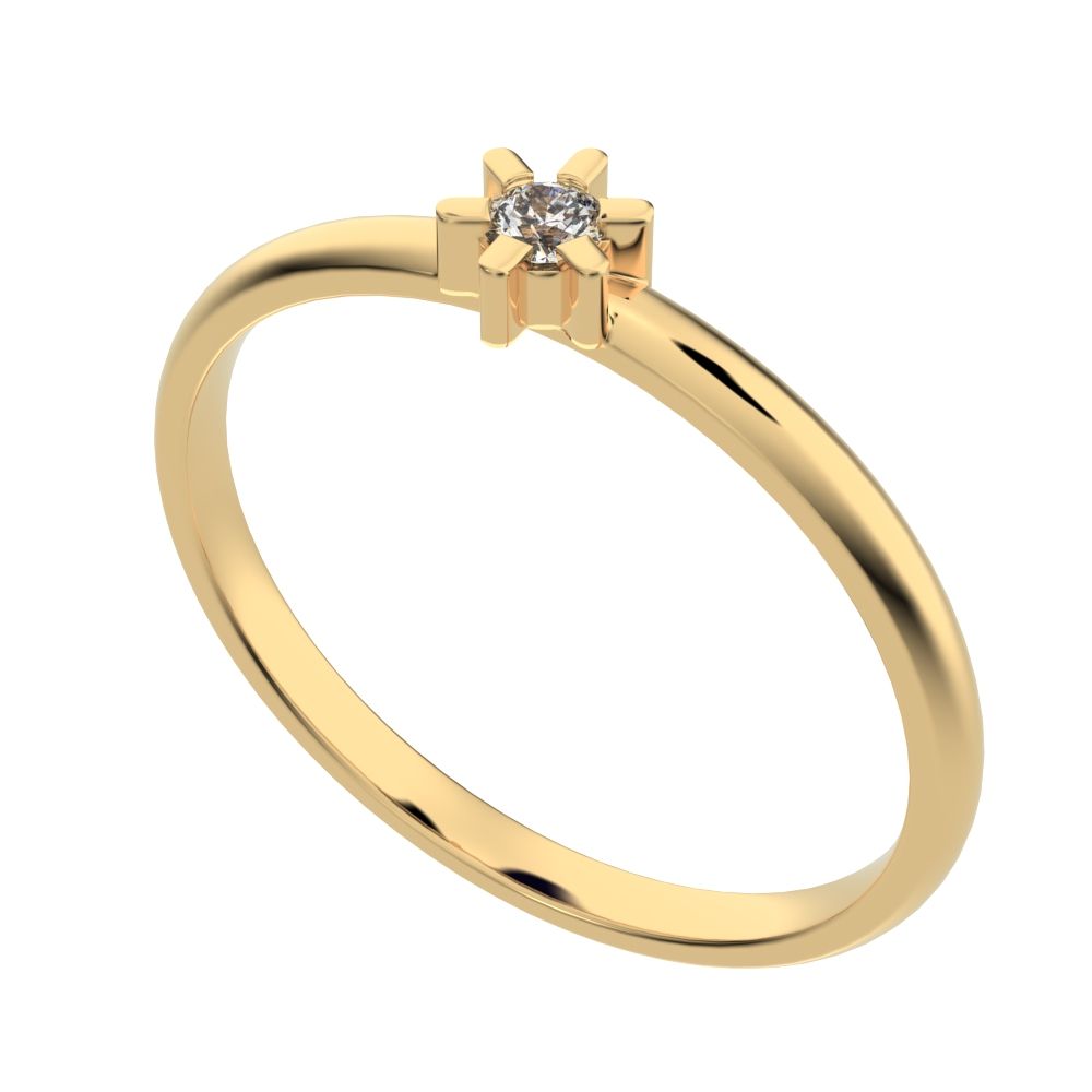 0.03 ct Round Cut Moissanite dainty Minimalist floral turtle star light simple solitaire 14K / 18K Solid Yellow Gold everyday ring