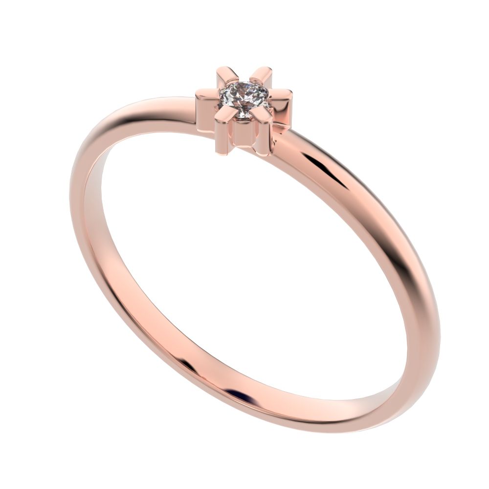 0.03 ct Round Cut Simulated Clear Diamond dainty Minimalist floral turtle star simple solitaire 14K / 18K Solid Rose Gold everyday ring
