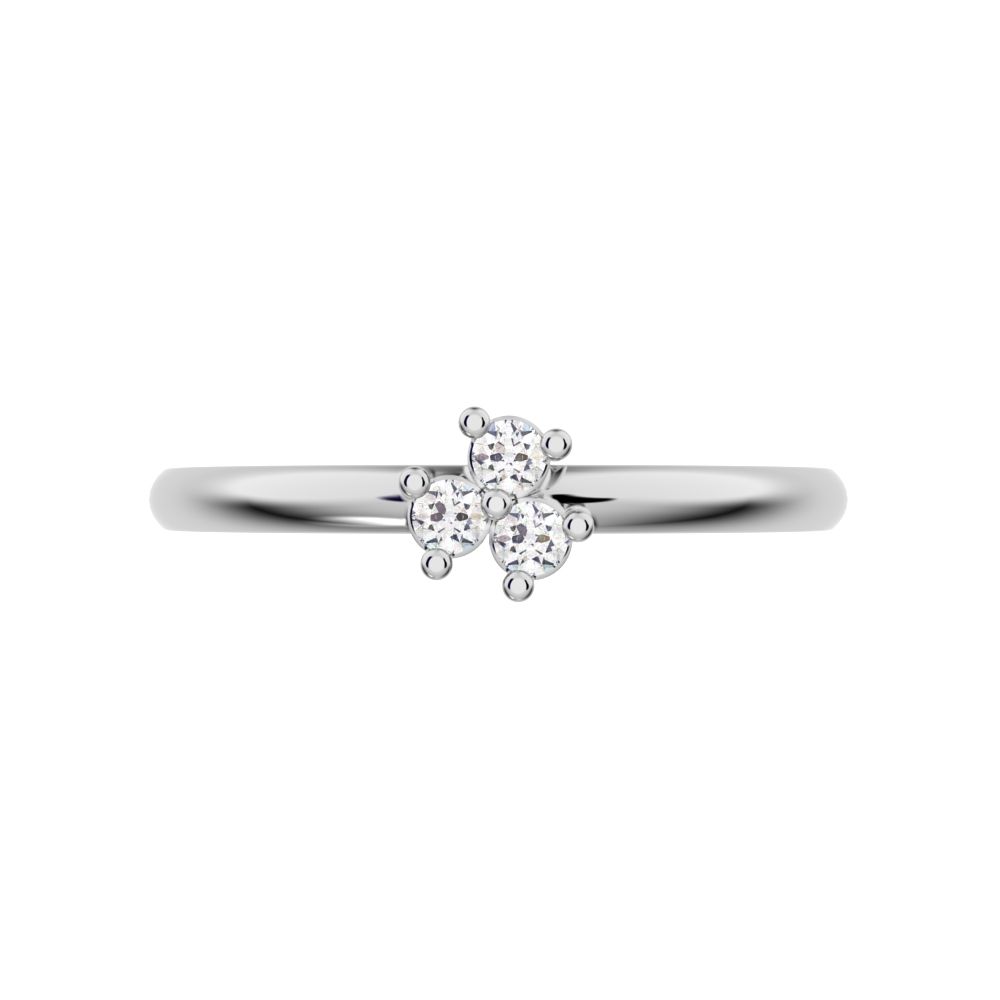 0.045 ct Round Cut Simulated Clear Diamond dainty Minimalist cluster floral 3 stone light simple 14K / 18K Solid White Gold everyday ring