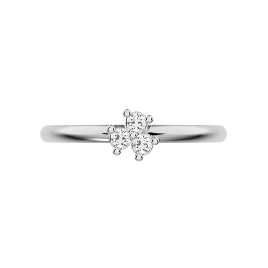 0.045 ct Round Cut Simulated Clear Diamond dainty Minimalist cluster floral 3 stone light simple 14K / 18K Solid White Gold everyday ring