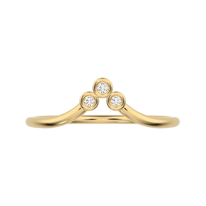0.03Ct Round Cut Simulated Clear Diamond dainty Minimalist bezel Stackable curved chevron 14K / 18K Solid Yellow Gold everyday wedding band