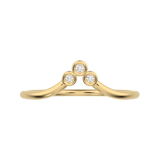 0.03Ct Round Cut Simulated Clear Diamond dainty Minimalist bezel Stackable curved chevron 14K / 18K Solid Yellow Gold everyday wedding band