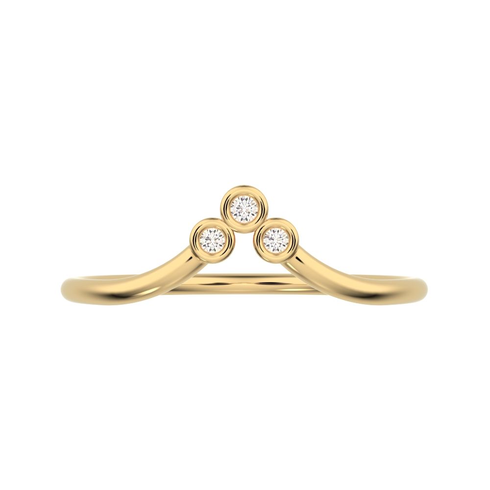 0.03 ct Round Cut Moissanite dainty Minimalist bezel Stackable curved chevron 14K / 18K Solid Yellow Gold everyday wedding band