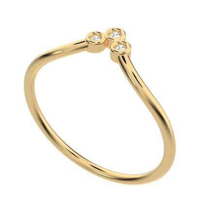 0.03Ct Round Cut Simulated Clear Diamond dainty Minimalist bezel Stackable curved chevron 14K / 18K Solid Yellow Gold everyday wedding band