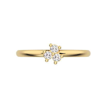 0.045 ct Round Cut Simulated Clear Diamond dainty Minimalist cluster floral 4 stone light simple 14K / 18K Solid Yellow Gold everyday ring