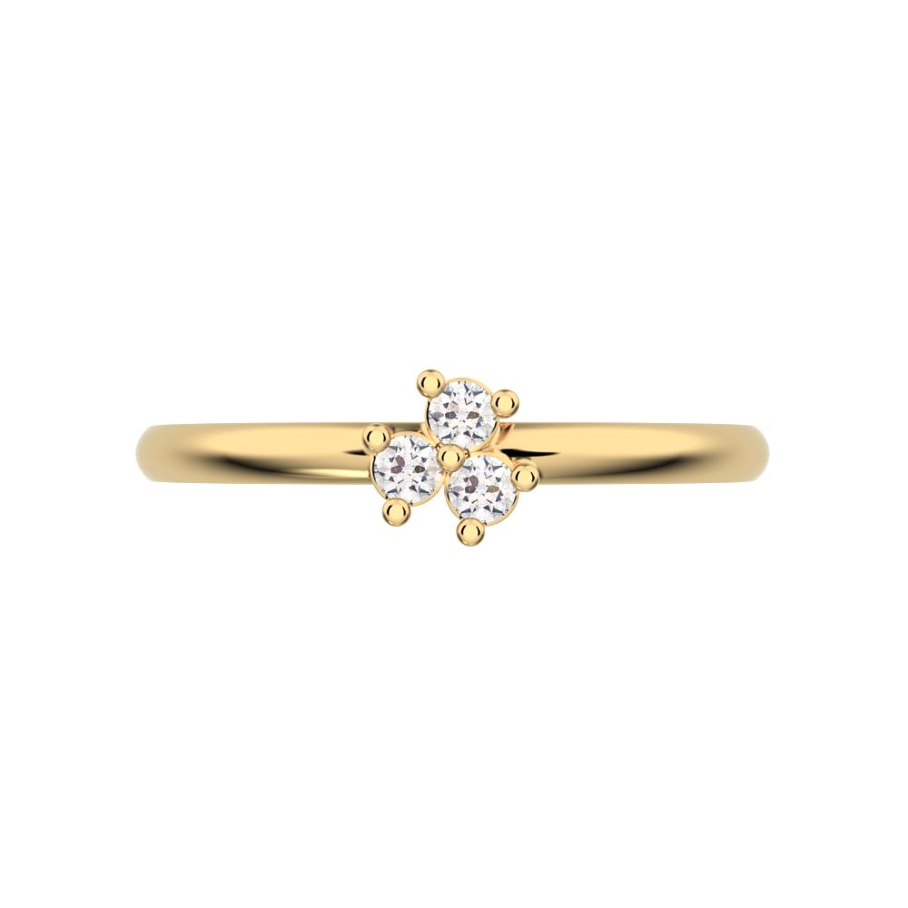 0.045 ct Round Cut Moissanite dainty Minimalist cluster floral 4 stone light simple 14K / 18K Solid Yellow Gold everyday ring