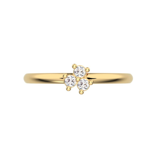 0.045 ct Round Cut Moissanite dainty Minimalist cluster floral 4 stone light simple 14K / 18K Solid Yellow Gold everyday ring