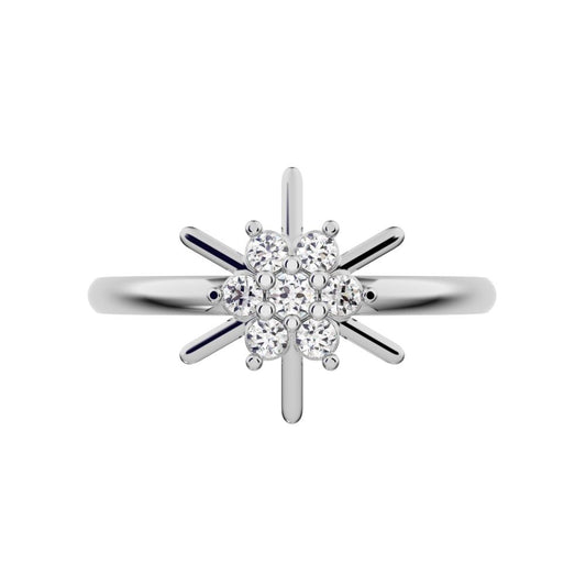 0.11 ct Round Cut Simulated Clear Diamond dainty Minimalist cluster floral halo star snow flake 14K / 18K Solid White Gold everyday ring