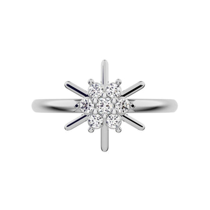 0.11 ct Round Cut Moissanite dainty Minimalist cluster floral halo star snow flake light 14K / 18K Solid White Gold everyday ring