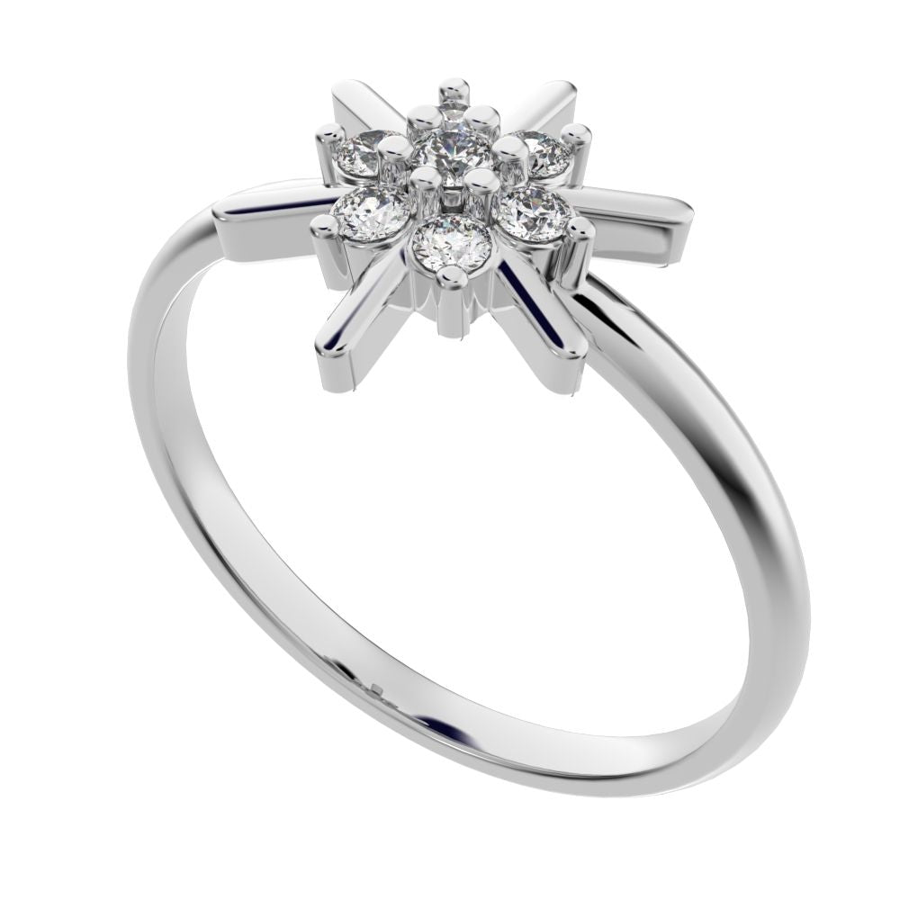 0.11 ct Round Cut Simulated Clear Diamond dainty Minimalist cluster floral halo star snow flake 14K / 18K Solid White Gold everyday ring