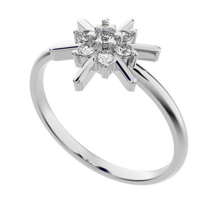 0.11 ct Round Cut Simulated Clear Diamond dainty Minimalist cluster floral halo star snow flake 14K / 18K Solid White Gold everyday ring