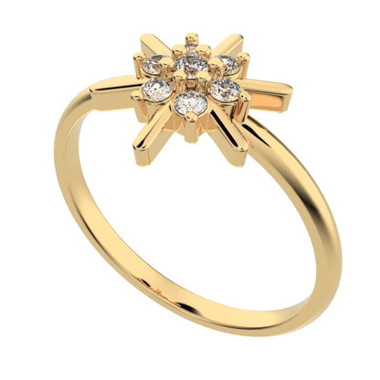 0.11 ct Round Cut Moissanite dainty Minimalist cluster floral halo star snow flake light 14K / 18K Solid Yellow Gold everyday ring
