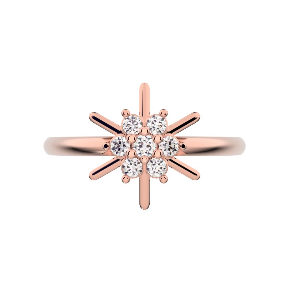 0.11 ct Round Cut Simulated Clear Diamond dainty Minimalist cluster floral halo star snow flake 14K / 18K Solid Rose Gold everyday ring