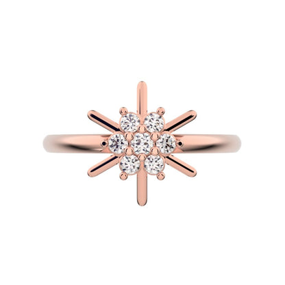 0.11 ct Round Cut Simulated Clear Diamond dainty Minimalist cluster floral halo star snow flake 14K / 18K Solid Rose Gold everyday ring