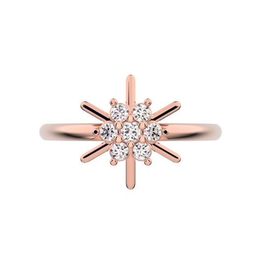 0.11 ct Round Cut Moissanite dainty Minimalist cluster floral halo star snow flake light 14K / 18K Solid Rose Gold everyday ring