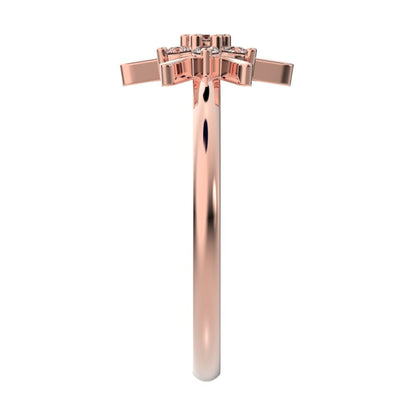 0.11 ct Round Cut Simulated Clear Diamond dainty Minimalist cluster floral halo star snow flake 14K / 18K Solid Rose Gold everyday ring