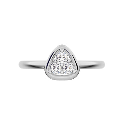 0.09 ct Round Cut Moissanite dainty Minimalist cluster pyramid halo bezel simple 14K / 18K Solid White Gold everyday ring