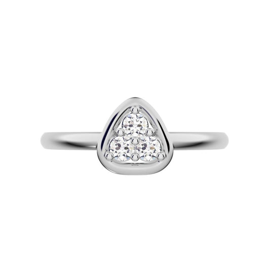 0.09 ct Round Cut Moissanite dainty Minimalist cluster pyramid halo bezel simple 14K / 18K Solid White Gold everyday ring