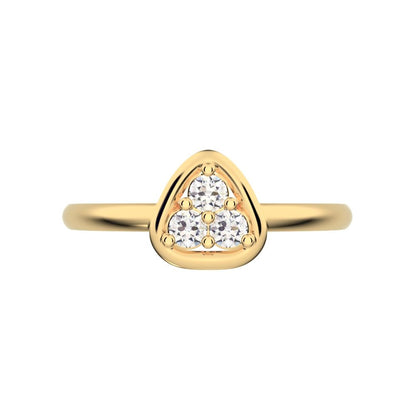 0.09 ct Round Cut Moissanite dainty Minimalist cluster pyramid halo bezel simple 14K / 18K Solid Yellow Gold everyday ring