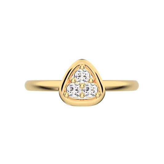 0.09 ct Round Cut Moissanite dainty Minimalist cluster pyramid halo bezel simple 14K / 18K Solid Yellow Gold everyday ring