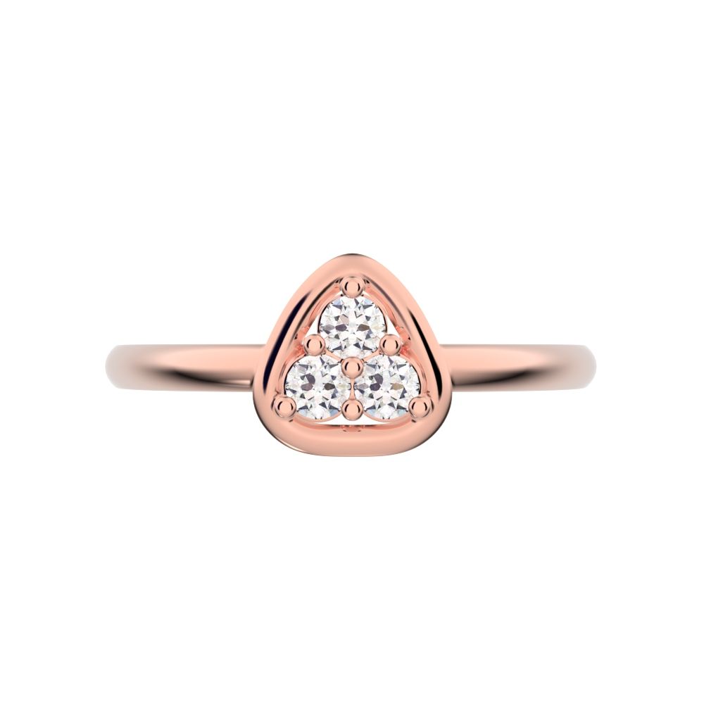 0.09 ct Round Cut Simulated Clear Diamond dainty Minimalist cluster pyramid halo bezel simple 14K / 18K Solid Rose Gold everyday ring