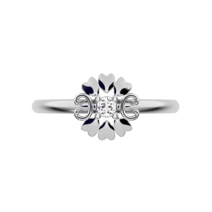 0.03 ct Round Cut Simulated Clear Diamond dainty Minimalist heart halo love Floral light 14K / 18K Solid White Gold everyday ring