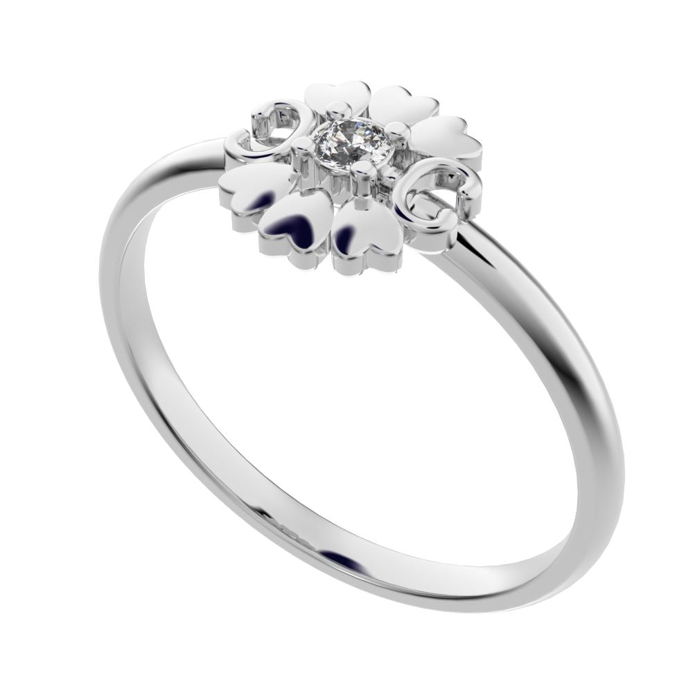 0.03 ct Round Cut Moissanite dainty Minimalist heart halo love Floral light 14K / 18K Solid White Gold everyday ring