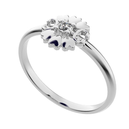 0.03 ct Round Cut Moissanite dainty Minimalist heart halo love Floral light 14K / 18K Solid White Gold everyday ring