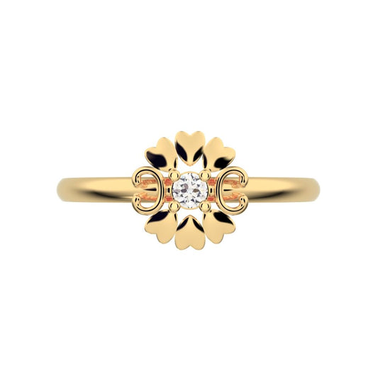 0.03 ct Round Cut Moissanite dainty Minimalist heart halo love Floral light 14K / 18K Solid Yellow Gold everyday ring