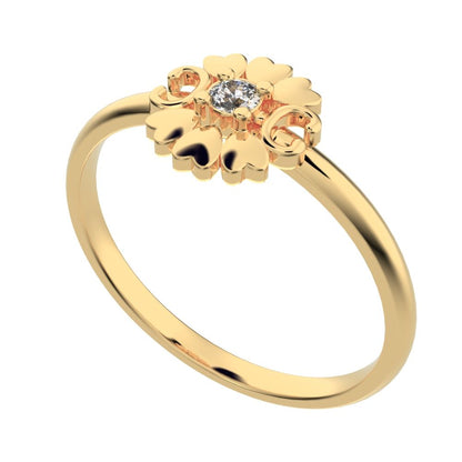 0.03 ct Round Cut Simulated Clear Diamond dainty Minimalist heart halo love Floral light 14K / 18K Solid Yellow Gold everyday ring