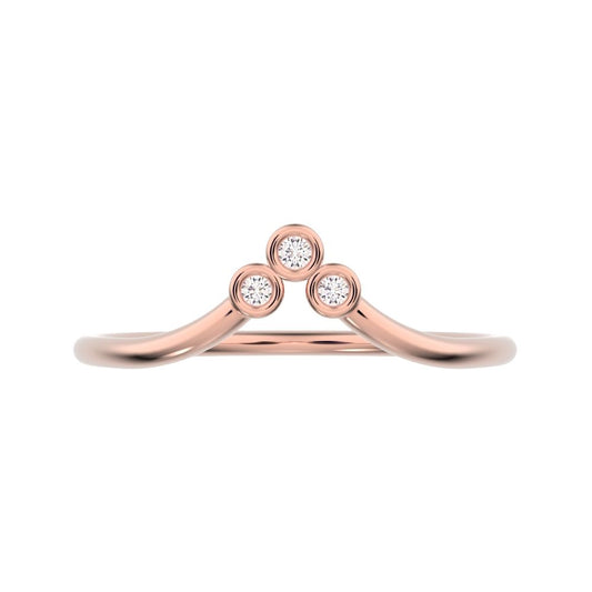 0.03 ct Round Cut Simulated Clear Diamond dainty Minimalist bezel Stackable curved chevron 14K / 18K Solid Rose Gold everyday wedding band