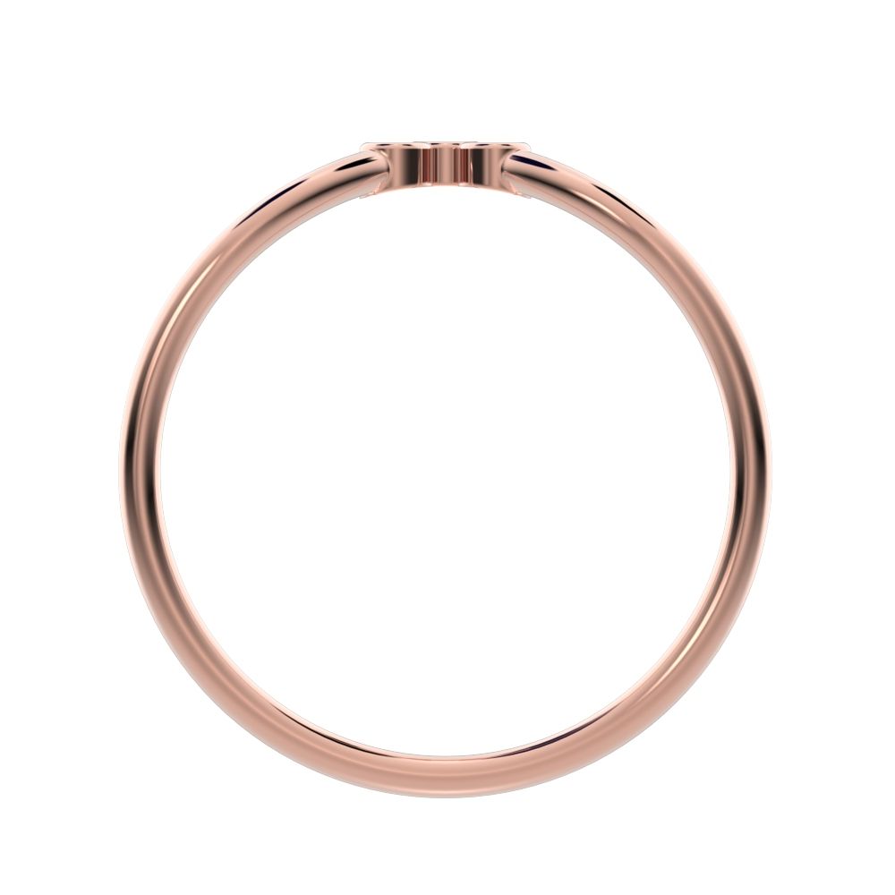 0.03 ct Round Cut Simulated Clear Diamond dainty Minimalist bezel Stackable curved chevron 14K / 18K Solid Rose Gold everyday wedding band