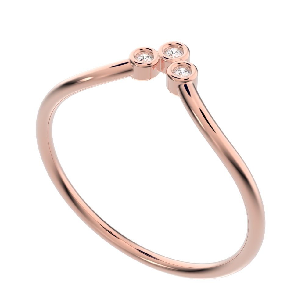 0.03 ct Round Cut Moissanite dainty Minimalist bezel Stackable curved chevron 14K / 18K Solid Rose Gold everyday wedding band