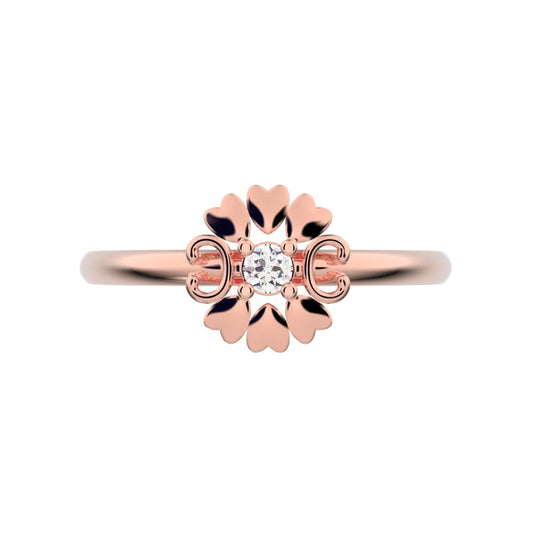 0.03 ct Round Cut Simulated Clear Diamond dainty Minimalist heart halo love Floral light 14K / 18K Solid Rose Gold everyday ring